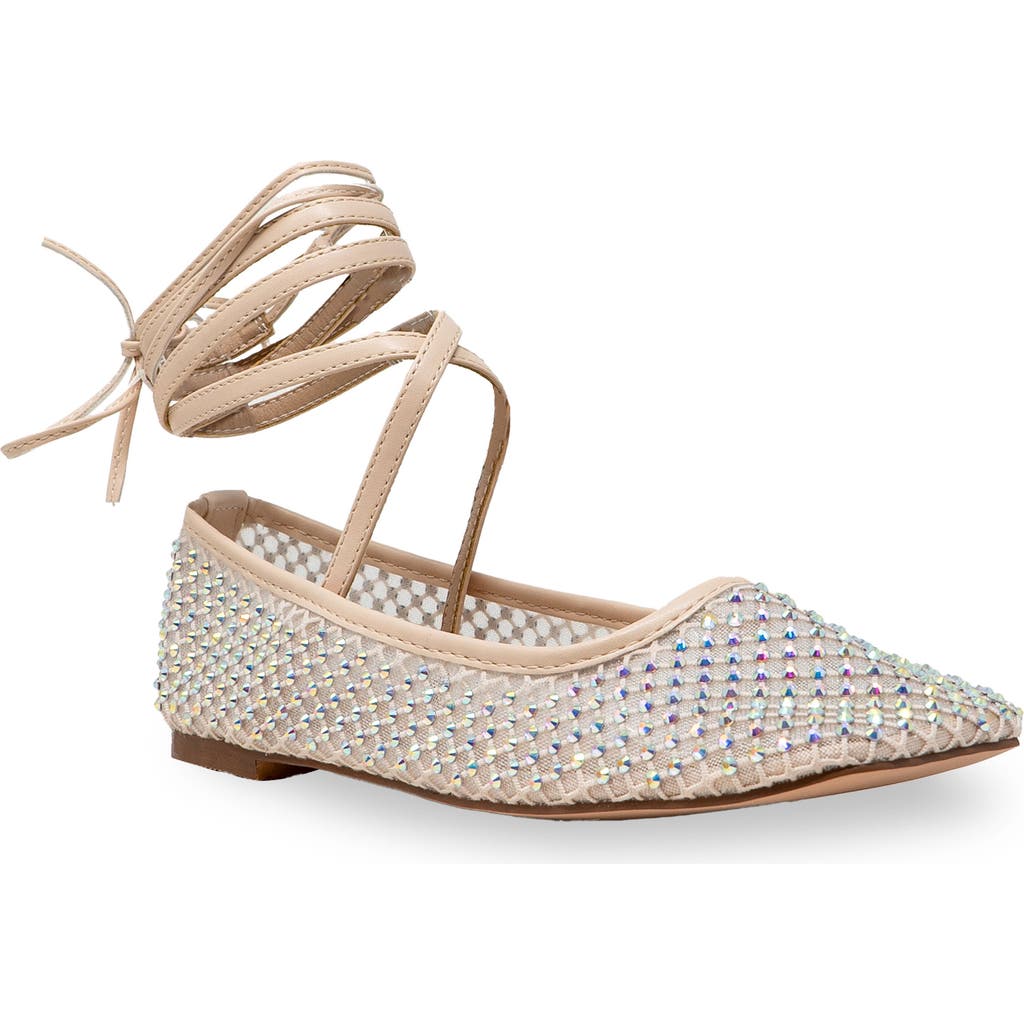 Chase & Chloe Chase And Chloe Rhinestone Mesh Ankle Tie Flats