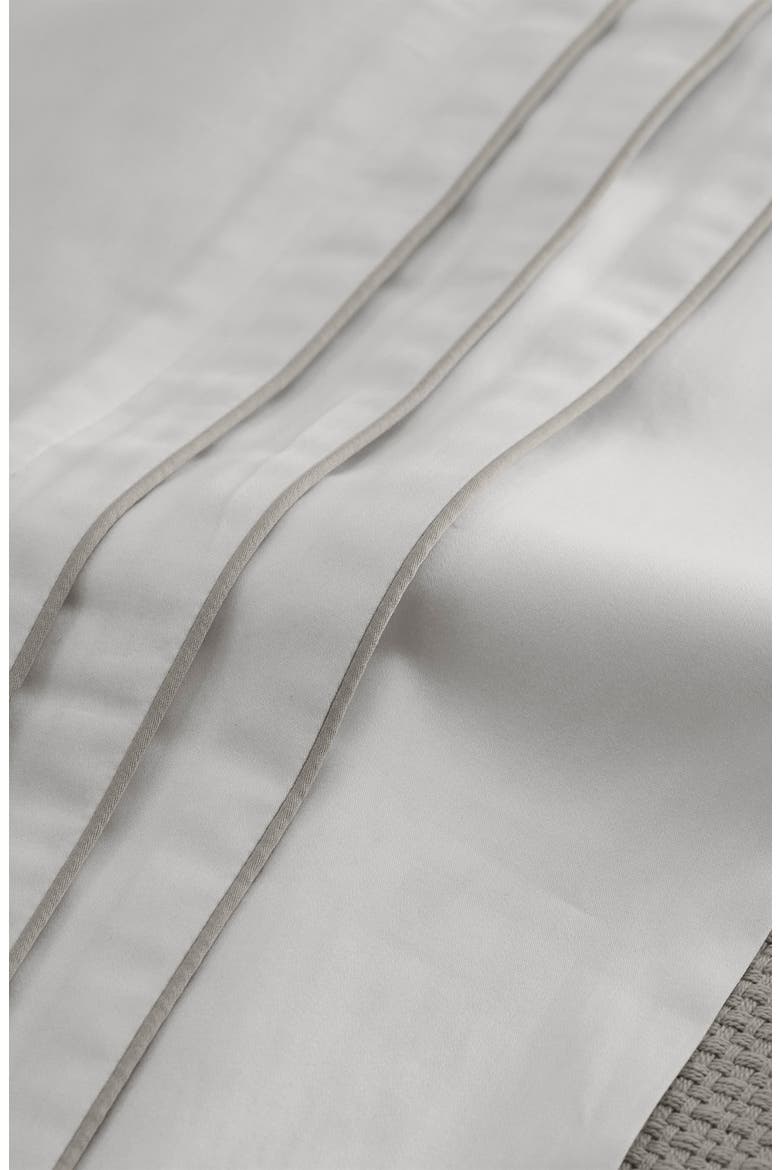 Signature Triple Pleat Organic Cotton Sheet Set, Alternate, color, WHITE/ PEWTER