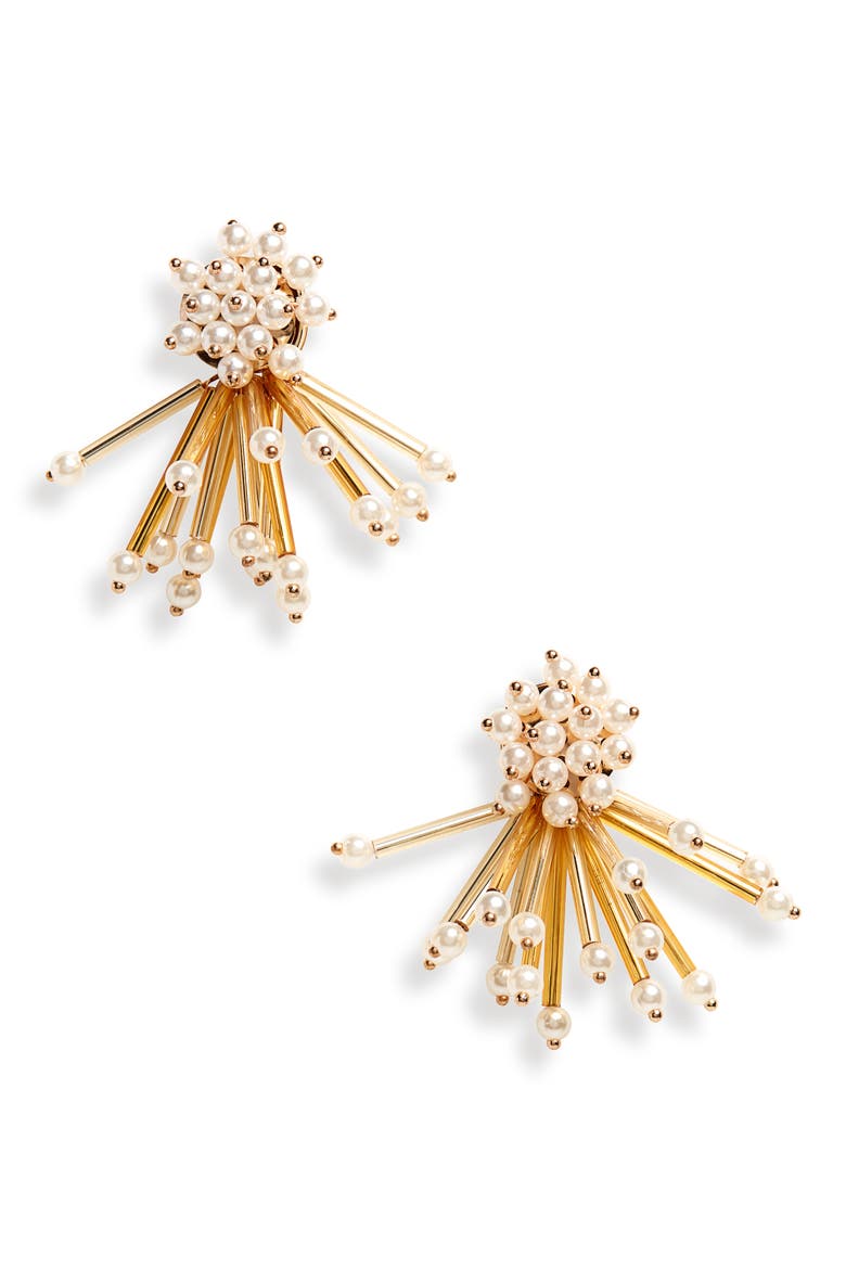 Imitation Pearl Cluster Earrings, Main, color, GOLD/ PEARL