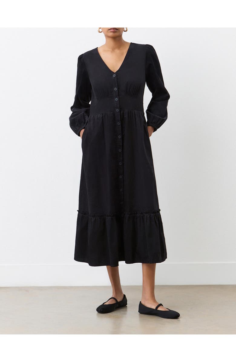 Finery London Arizona Long Sleeve Corduroy Midi Dress, Alternate, color, Black
