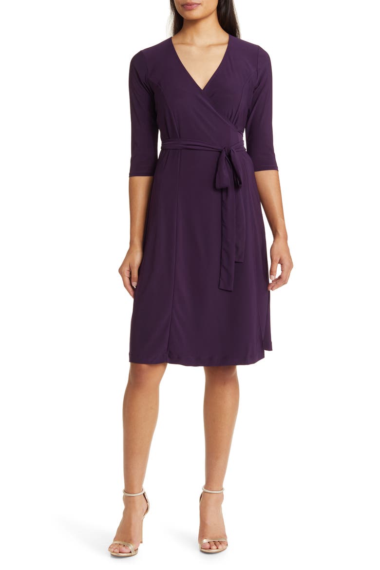 Essential Midi Wrap Dress, Main, color, PLUM PASSION