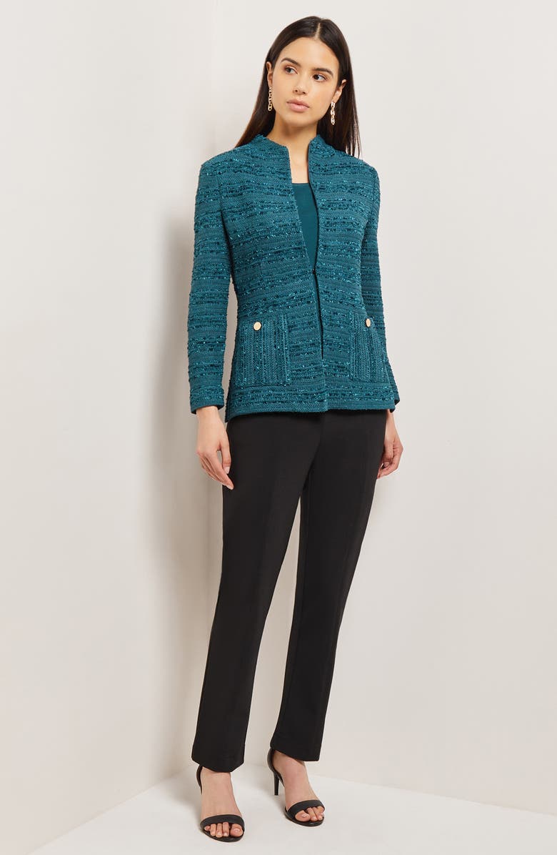 Misook Tweed Funnel Neck Knit Jacket, Alternate, color,