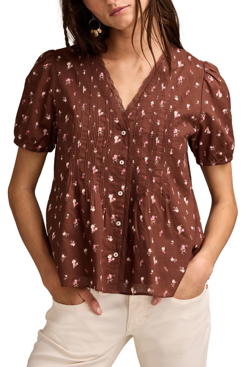 Pintuck Top, Main, color, BROWN FLORAL