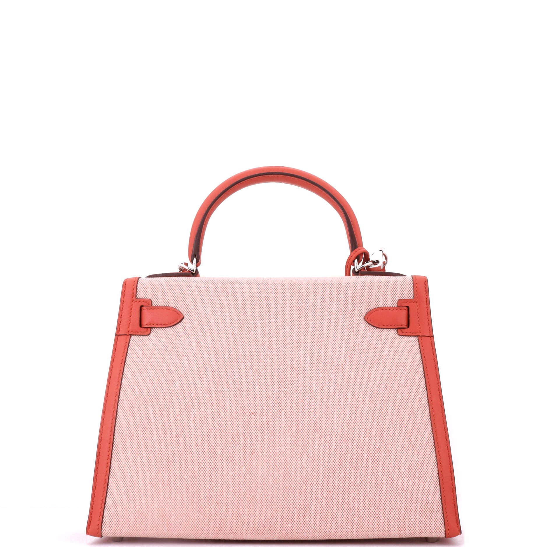 Pre-Owned Hermes Kelly Handbag Toile and Brown Swift with Palladium Hardware 28, Alternate, color, Brique