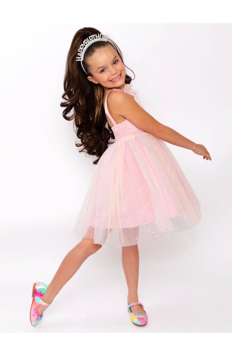 Mia Belle Girls Birthday Glow Pastel Rainbow Tulle Dress, Alternate, color, Pink