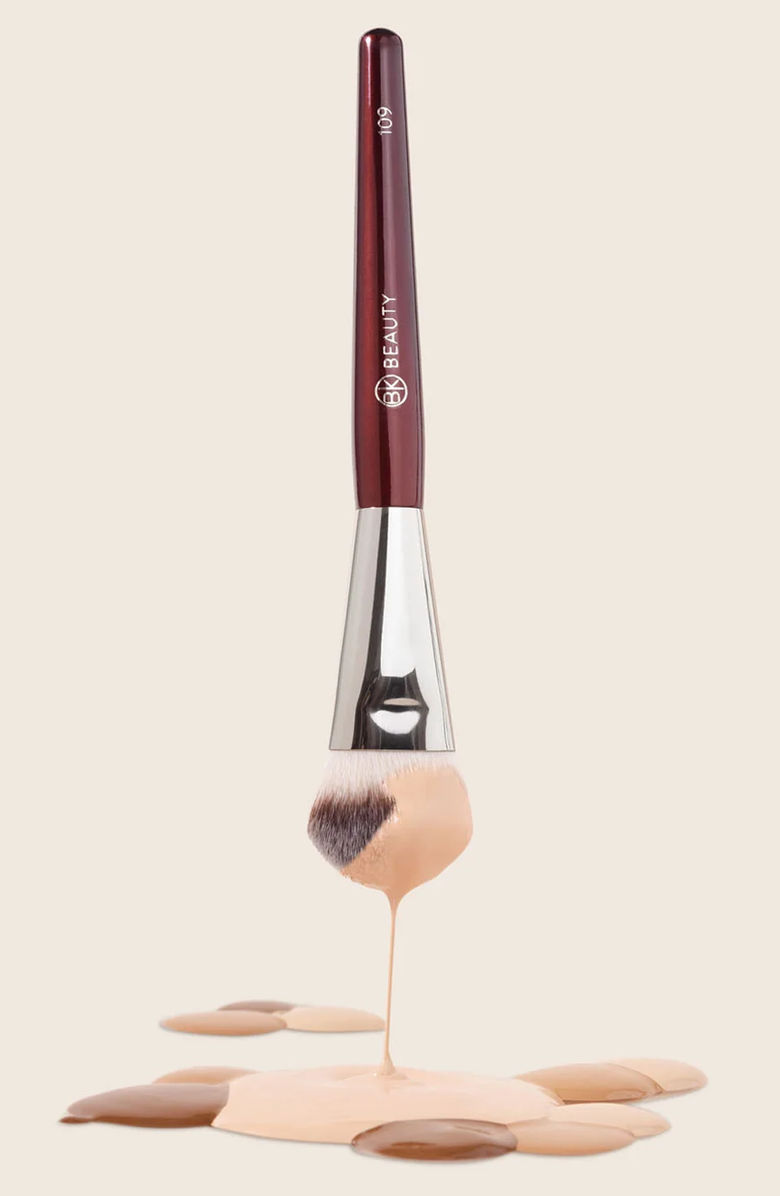 BK Beauty 109 Mini Contoured Foundation Brush, Alternate, color, Burgundy