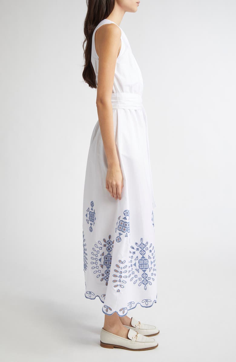Eleventy Embroidered Stretch Poplin Faux Wrap Dress, Alternate, color,