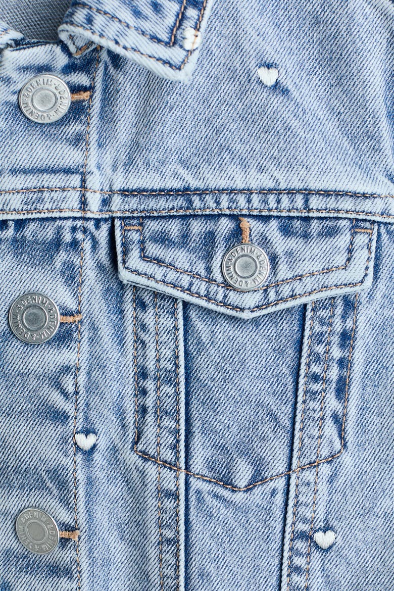 Embroidered Denim Jacket, Alternate, color, Light denim blue/hearts