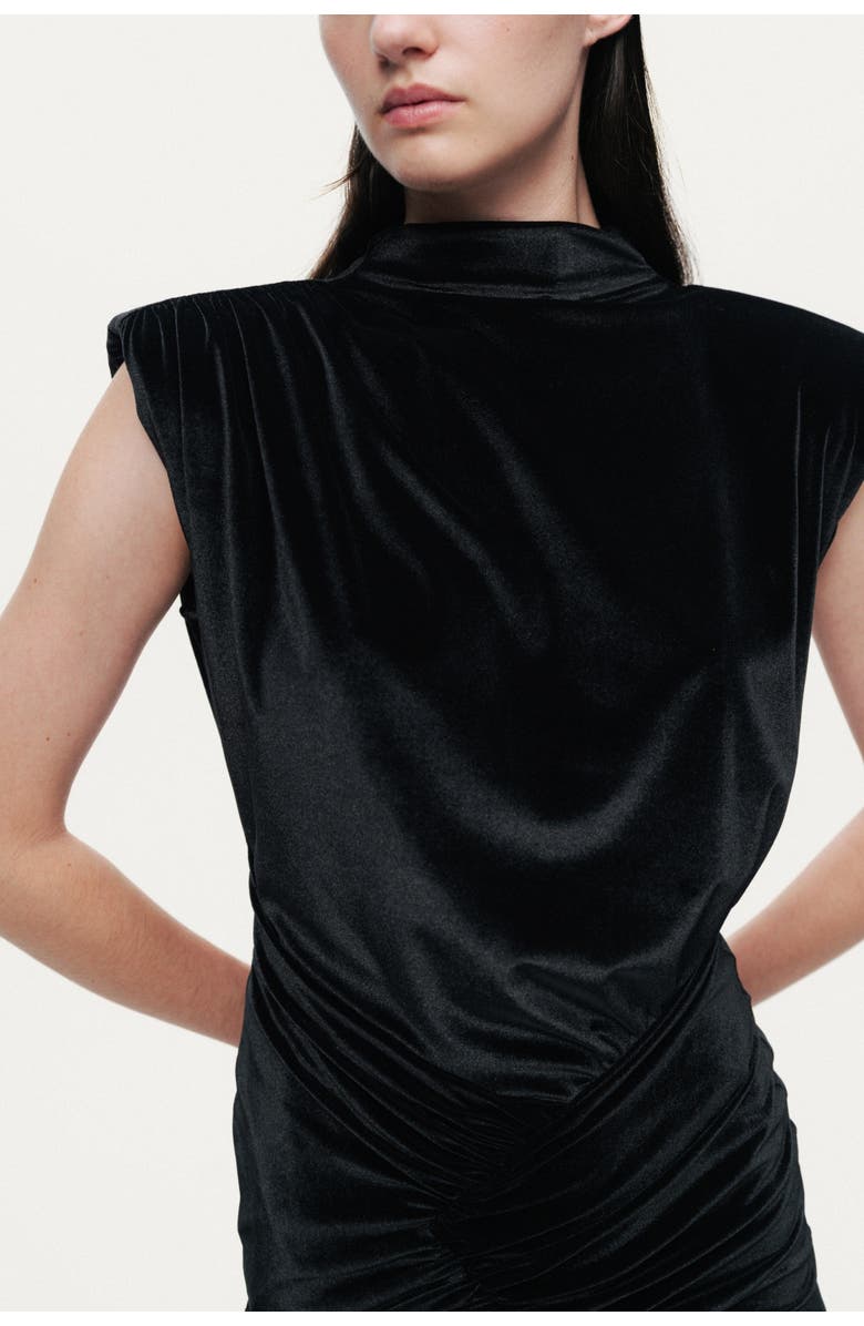 Nocturne High-Neck Ruched Midi Dress, Alternate, color, Black