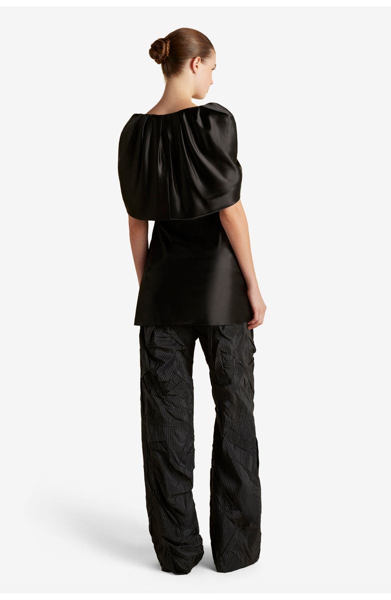 Marina Moscone Satin Top with Draped Neckline, Alternate, color, Black