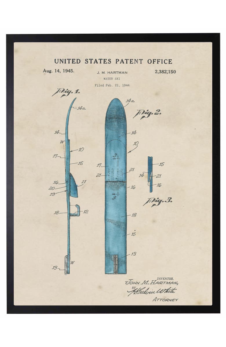 Antique Curiosities Water Ski Patent in Black Frame, Main, color, NO COLOR