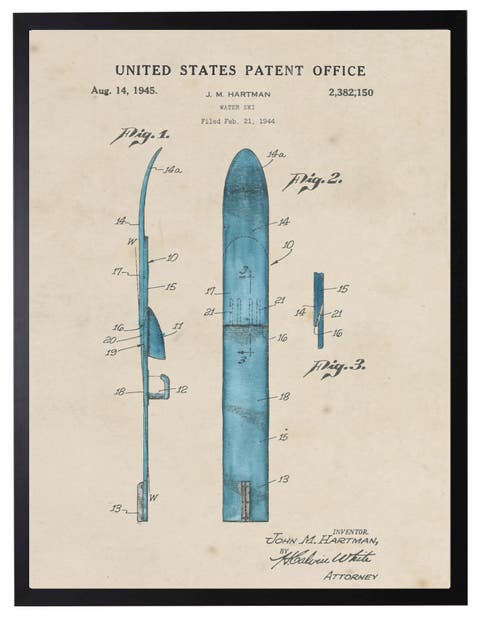 Water Ski Patent in Black Frame