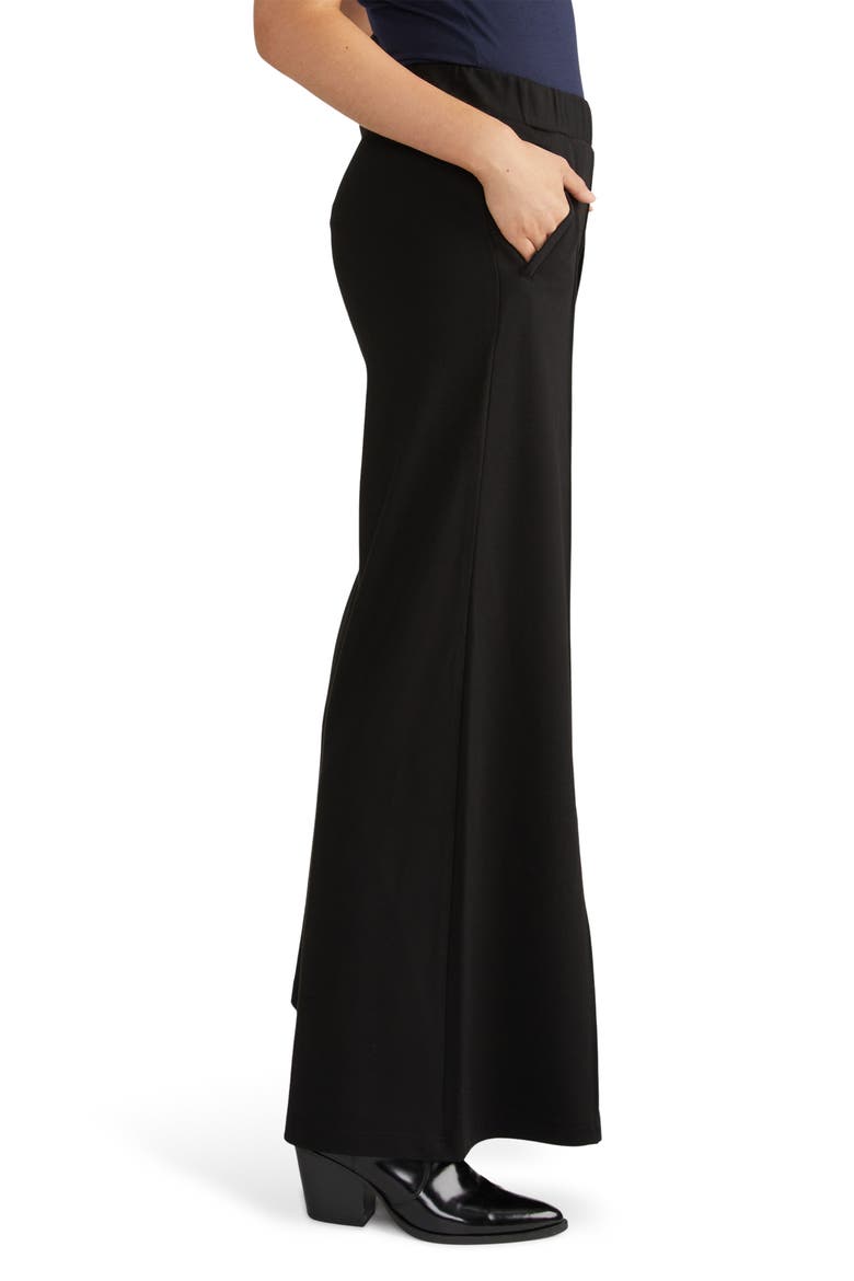 Pam Pintuck Ponte Wide Leg Pants, Alternate, color, BLACK