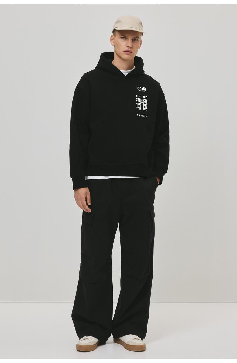 H&M Loose Fit Hoodie, Alternate, color, Black/Paris