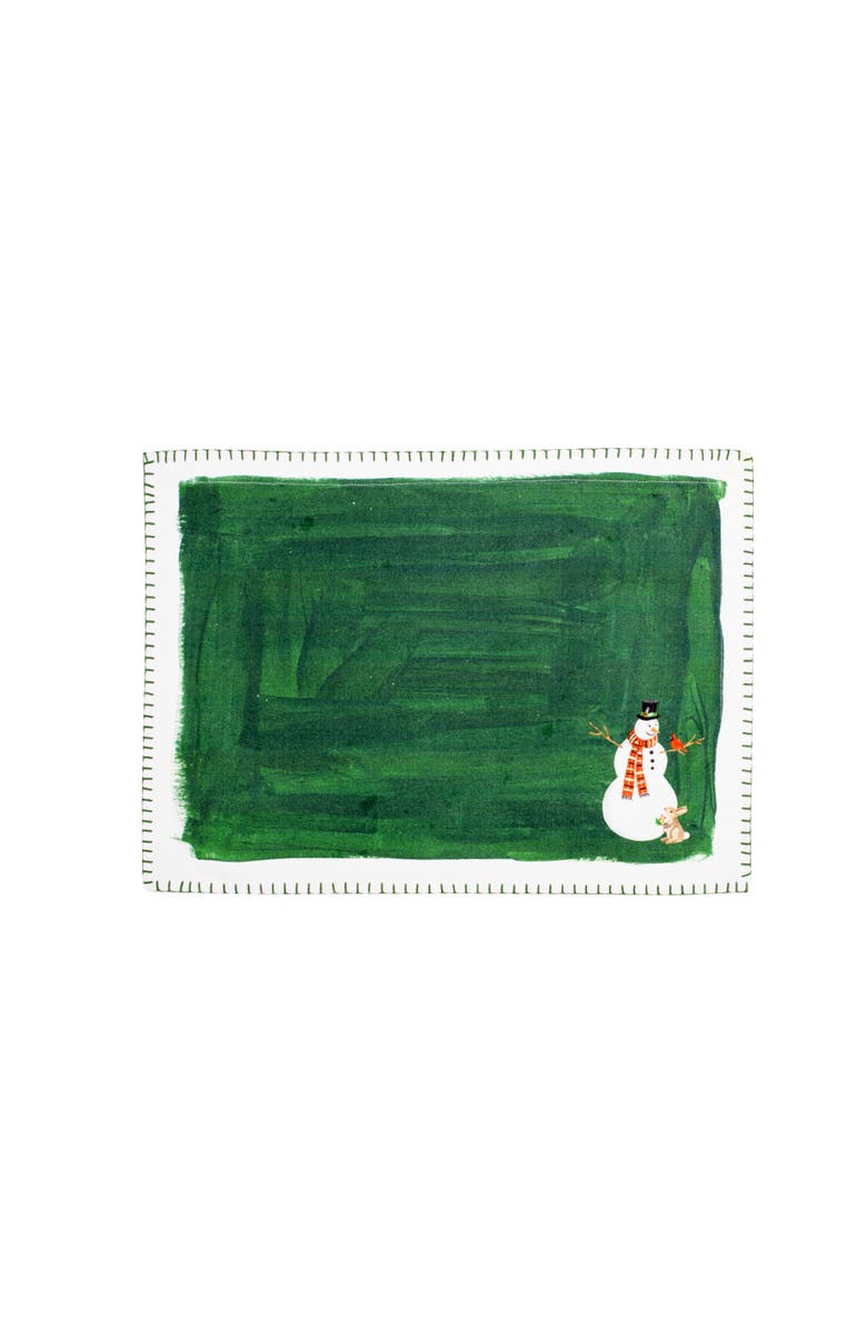 C&F Home Snowman Alphabet Printed Placemats Set of 6 Watercolor Green, 14" x 20", Main, color, Green