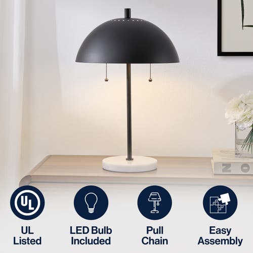Jonathan Y Ella Dome Metal With Marble Base Led Table Lamp In Black