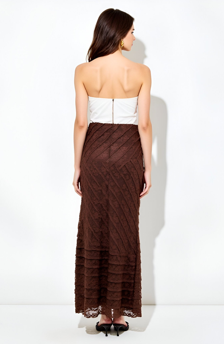 Modenaire Lace Maxi Skirt with Diagonal Panel Detailing and Flared Hem, Alternate, color, 