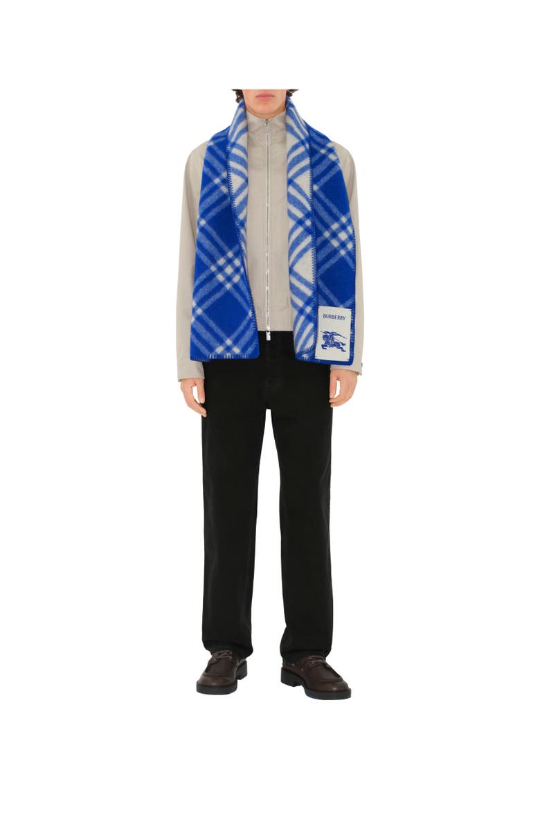 Burberry Check Wool Scarf, Alternate, color, Knight