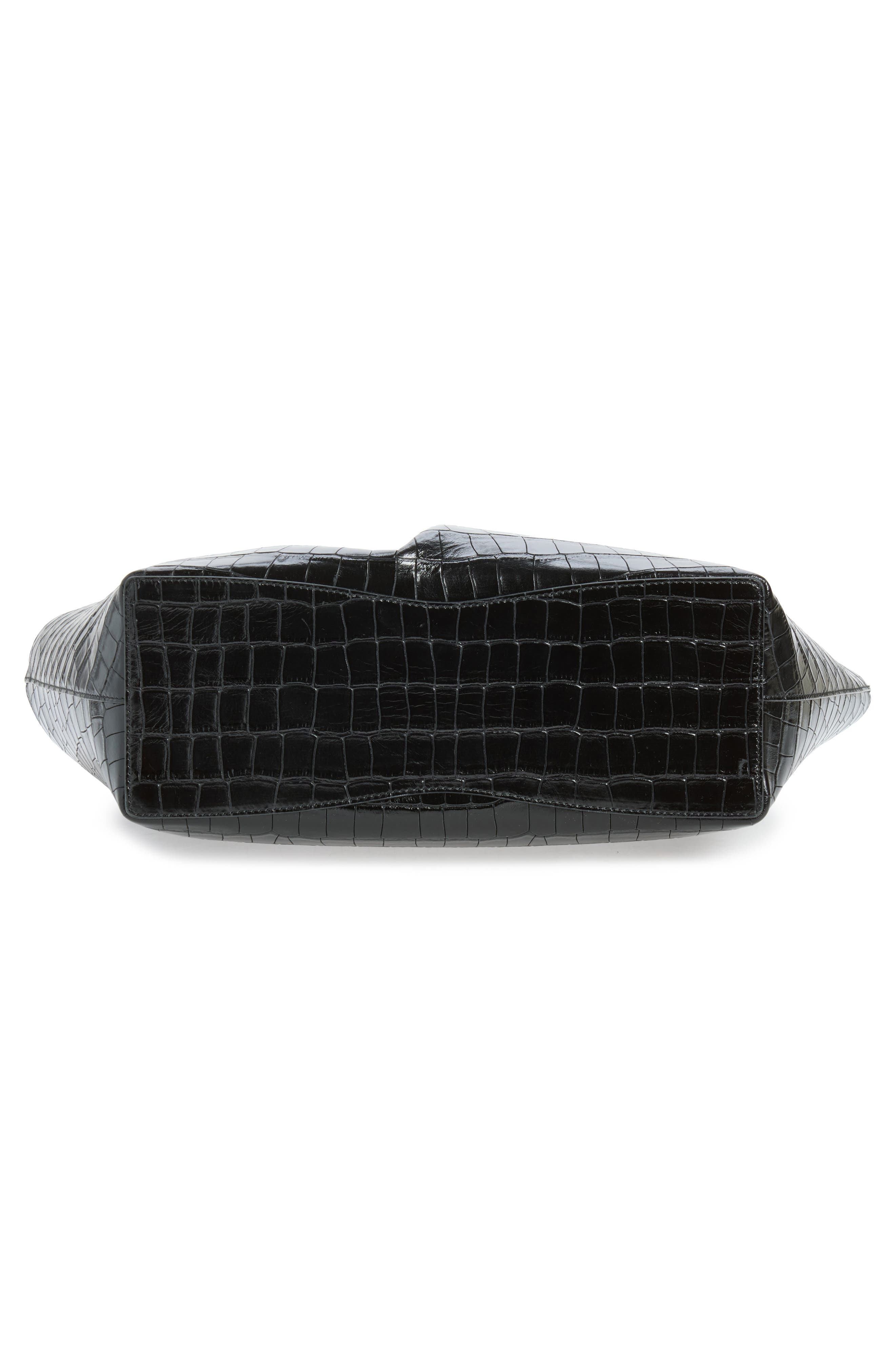 Belted Croc Embossed Leather Tote, Alternate, color, BLACK