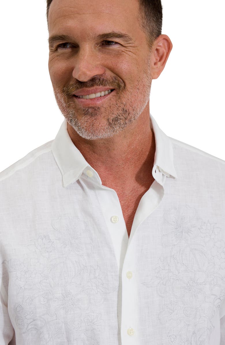 Tommy Bahama Tide the Knot Embroidered Linen Button-Up Shirt, Alternate, color, White