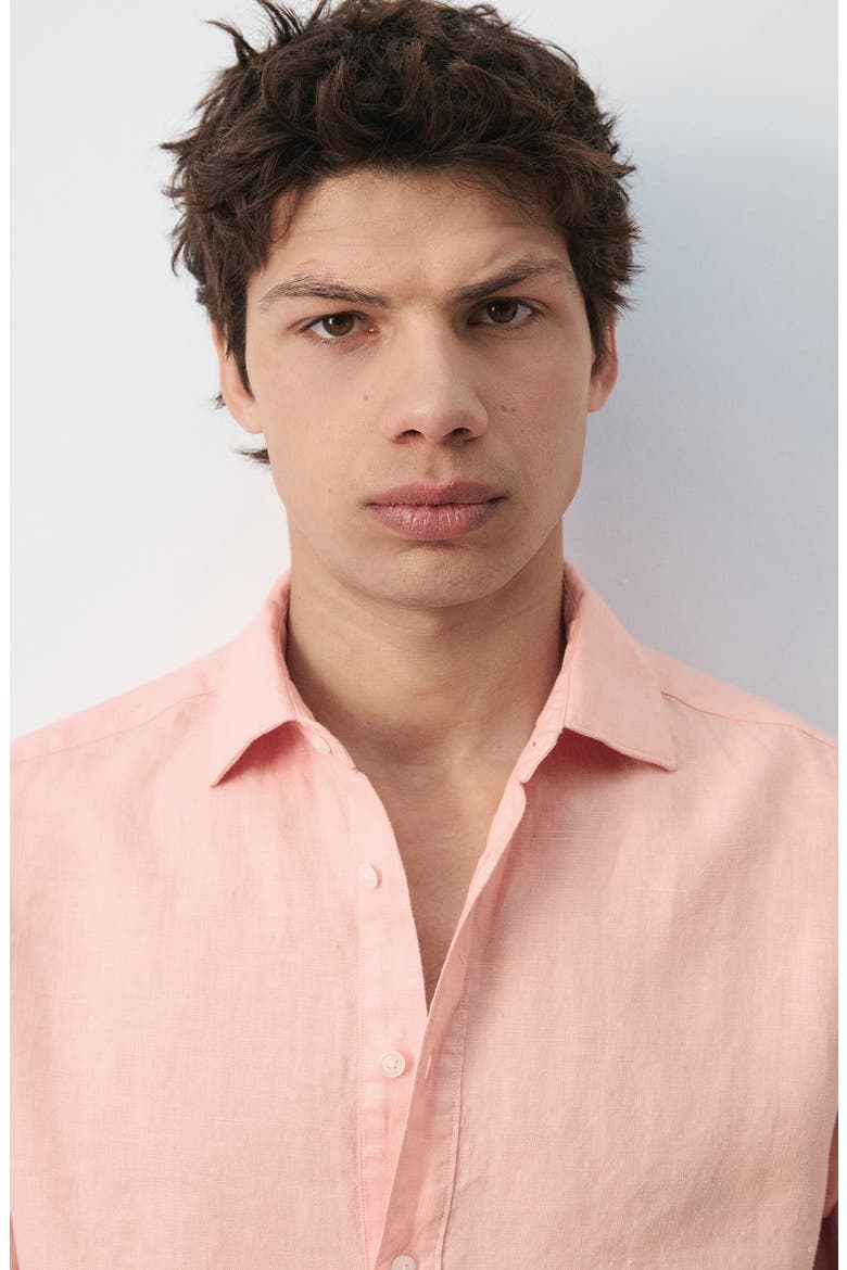 Long Sleeve Linen Polo Shirt, Alternate, color, SALMON