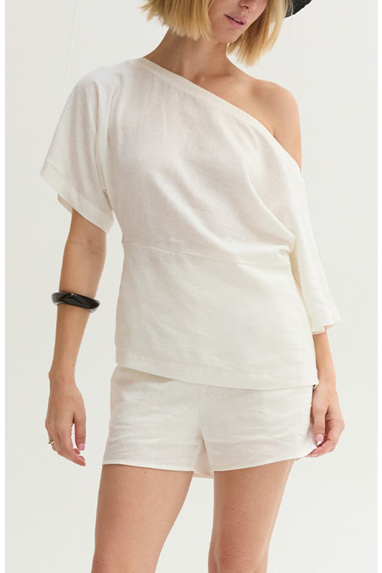 One Shoulder Linen Blend Top, Alternate, color, White