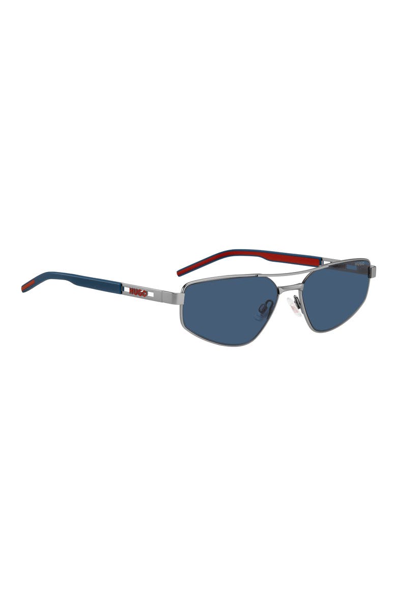 58mm Rectangular Geometric Sunglasses, Alternate, color, MATTE RUTHENIUM/ BLUE