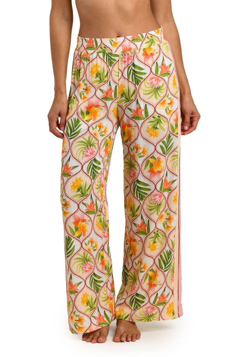 Floral Wide Leg Cover-Up Pants, Main, color, WHITE MULTI