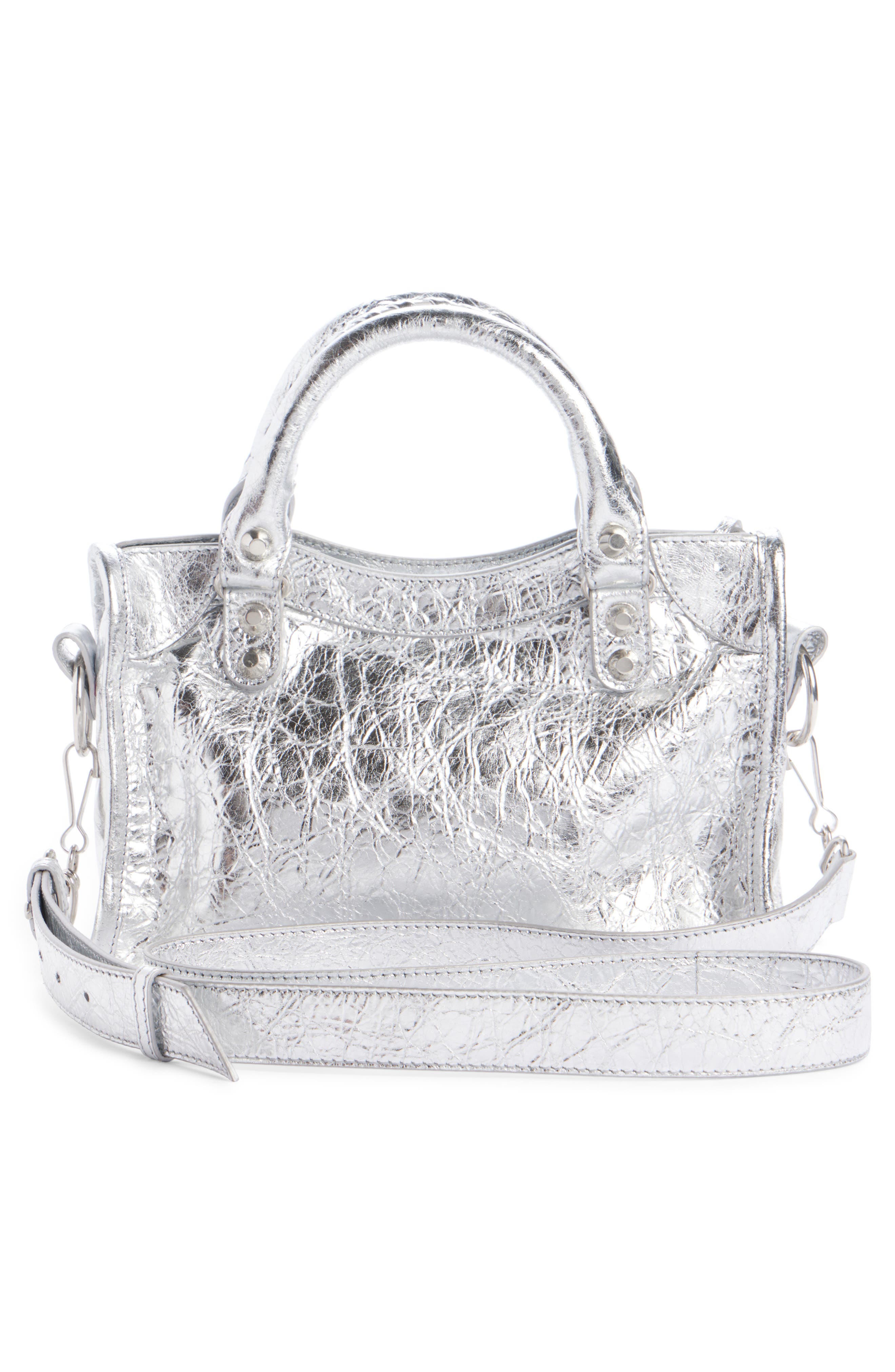 Balenciaga Mini Le City Metallic Lambskin Leather Handbag, Alternate, color, 8122 Silver