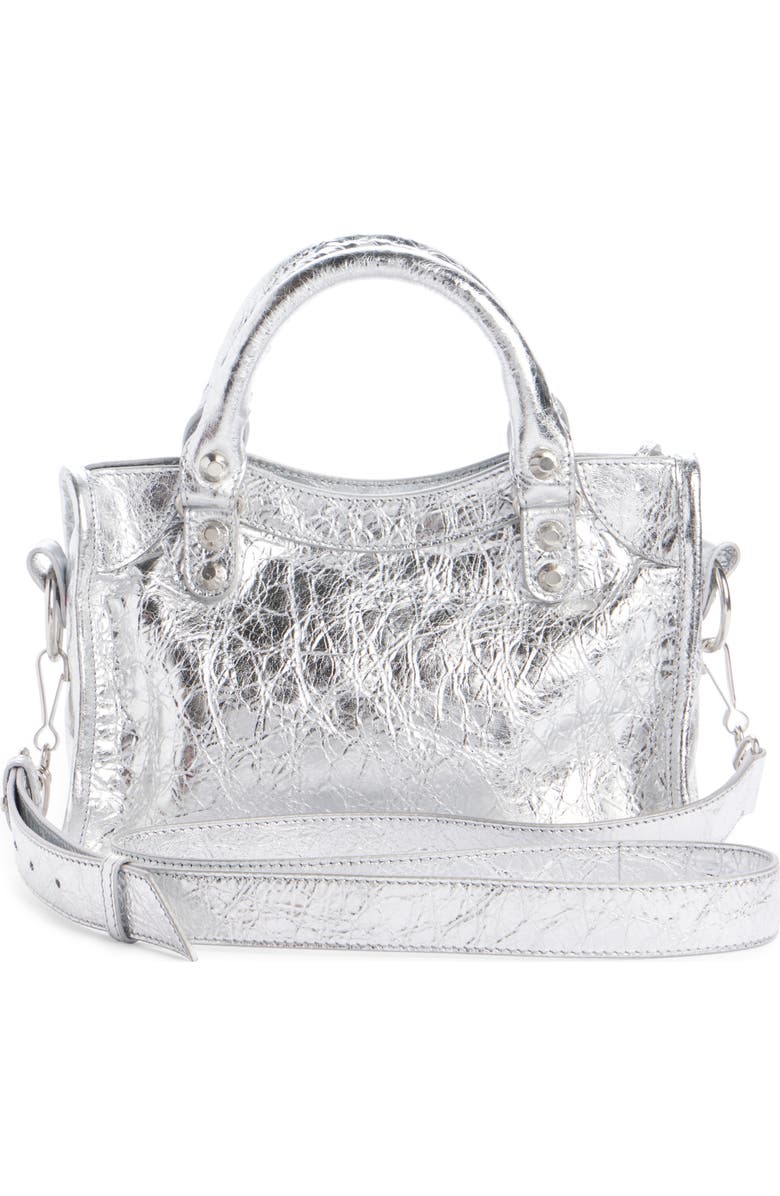 Balenciaga Mini Le City Metallic Lambskin Leather Handbag, Alternate, color, 8122 Silver