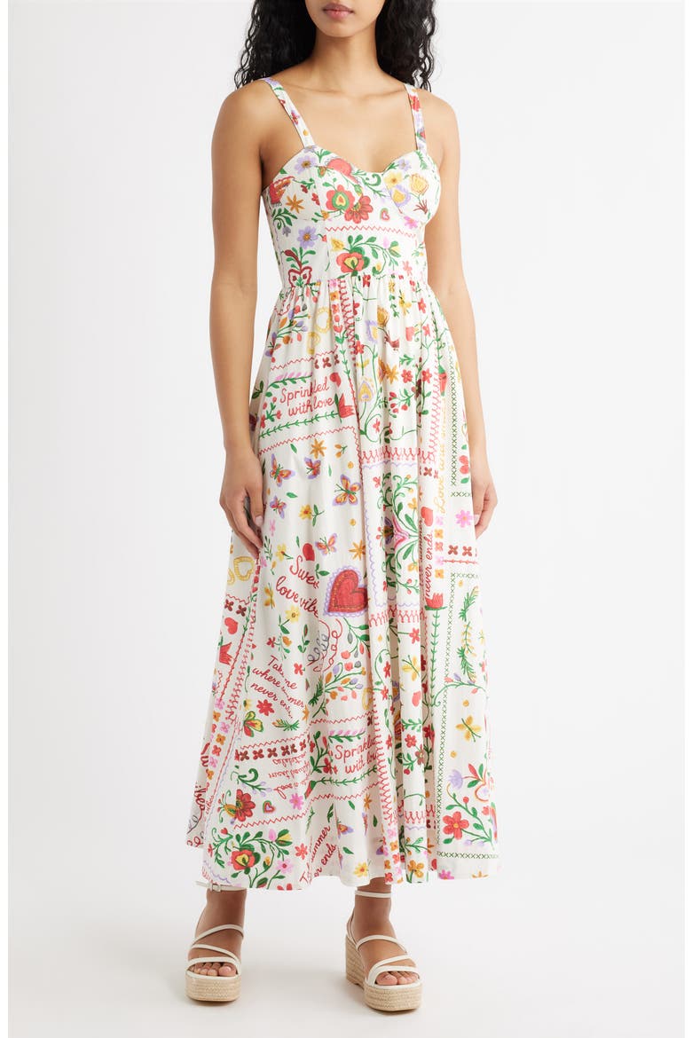 Floral Cotton Midi Sundress, Main, color, OFF WHITE MULTI