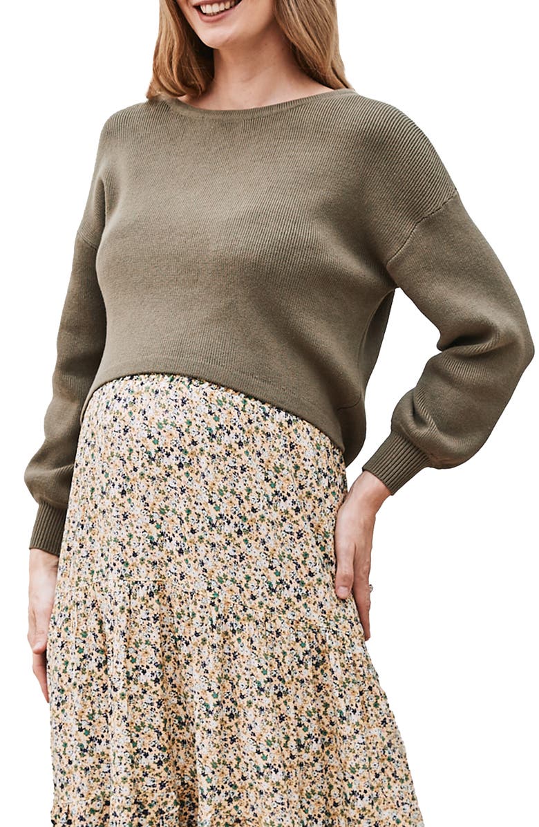 Angel Maternity Sylvie Cotton Maternity Sweater, Alternate, color, Olive