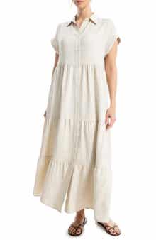 MAX STUDIO Short Sleeve Tiered Maxi Shirtdress