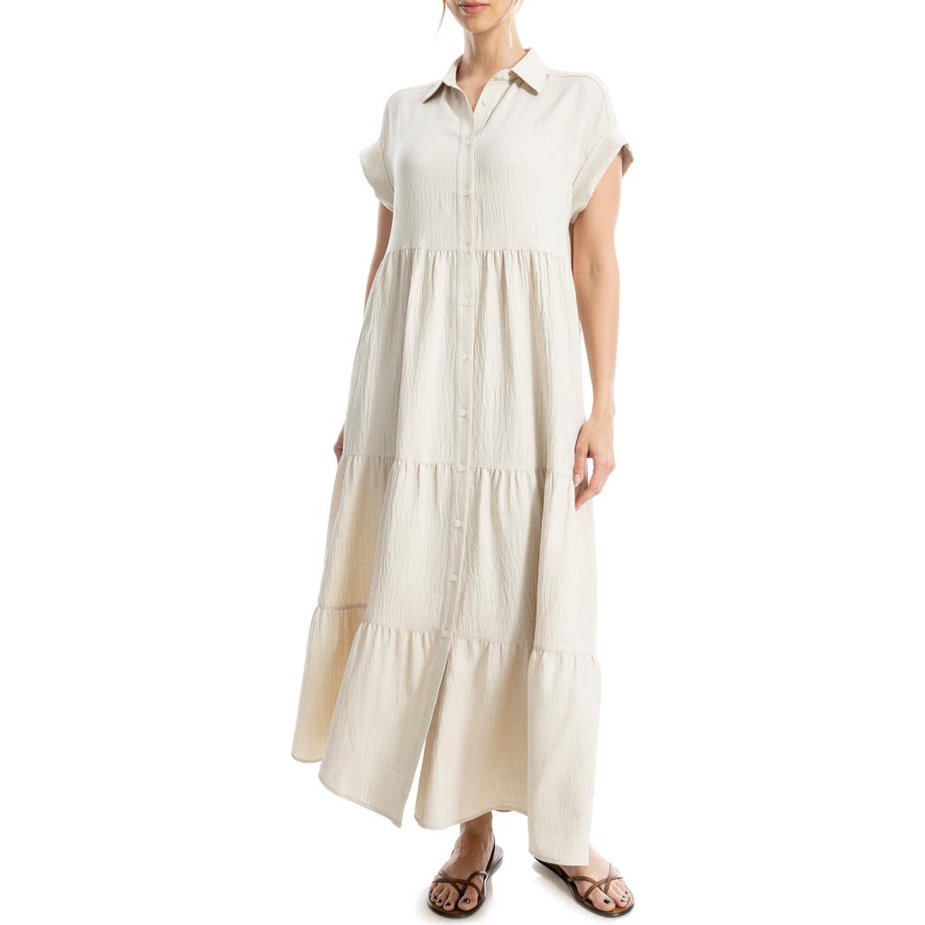Max Studio Short Sleeve Tiered Maxi Shirtdress In Brown