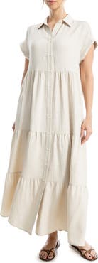 MAX STUDIO Short Sleeve Tiered Maxi Shirtdress