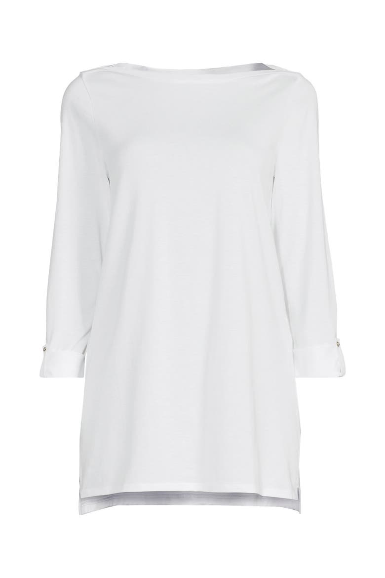 Supima Cotton Adjustable 3/4 Sleeve Boatneck Tunic, Alternate, color, White