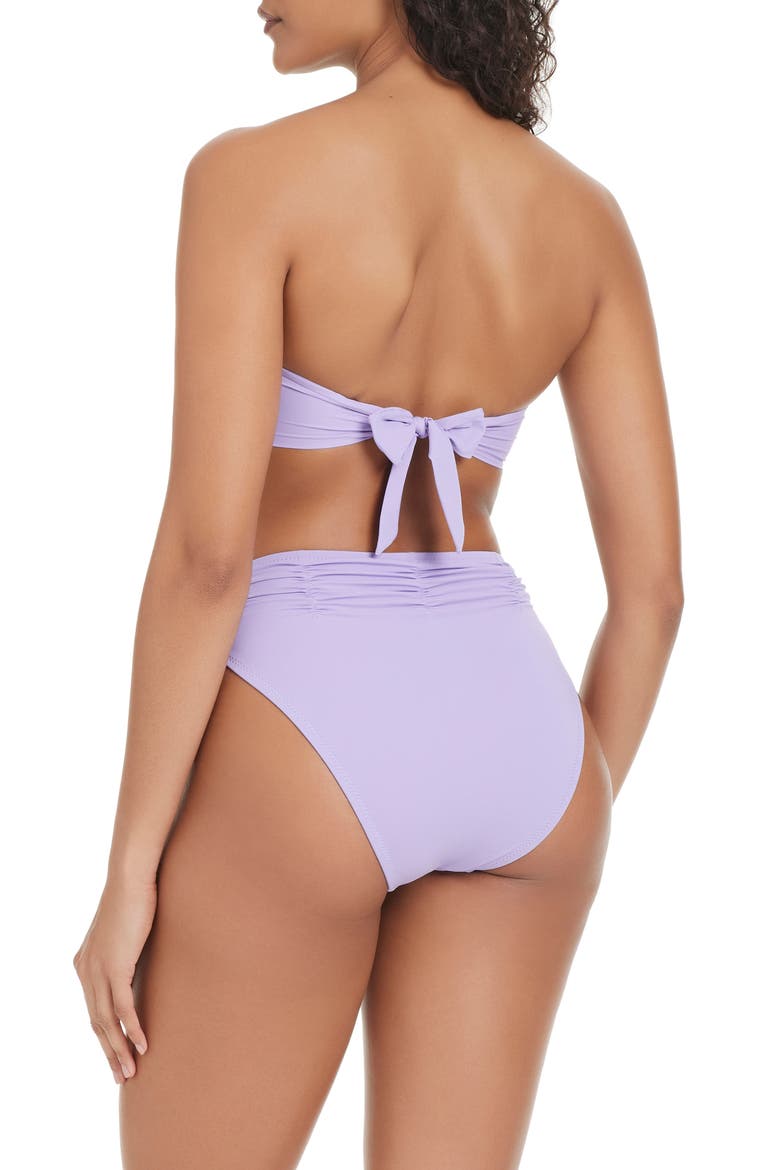 Shirred High Waist Bikini Bottoms, Alternate, color, LAVENDER POWDER