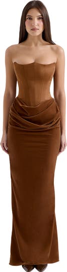 Persephone Strapless Corset Satin & Velvet Gown
