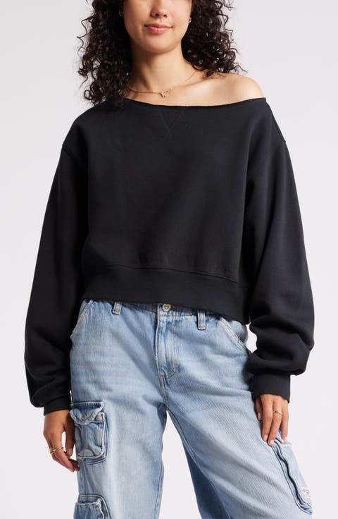Fleece Detail Off the Shoulder Sweatshirt