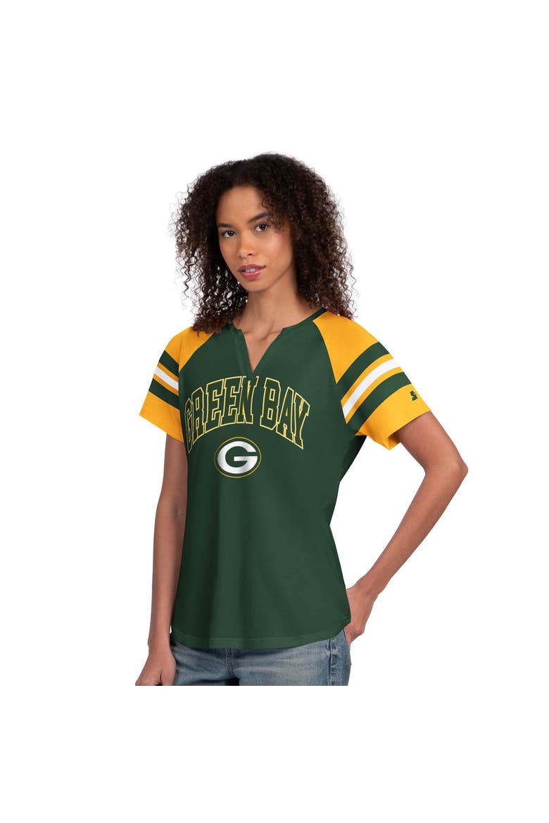 Women's Starter  Green Green Bay Packers Game On Notch Neck Raglan T-Shirt, Main, color, Green