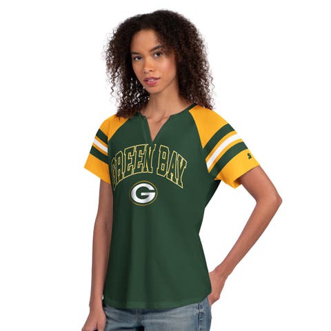 Women's Starter  Green Green Bay Packers Game On Notch Neck Raglan T-Shirt