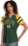 STARTER Women's Starter  Green Green Bay Packers Game On Notch Neck Raglan T-Shirt