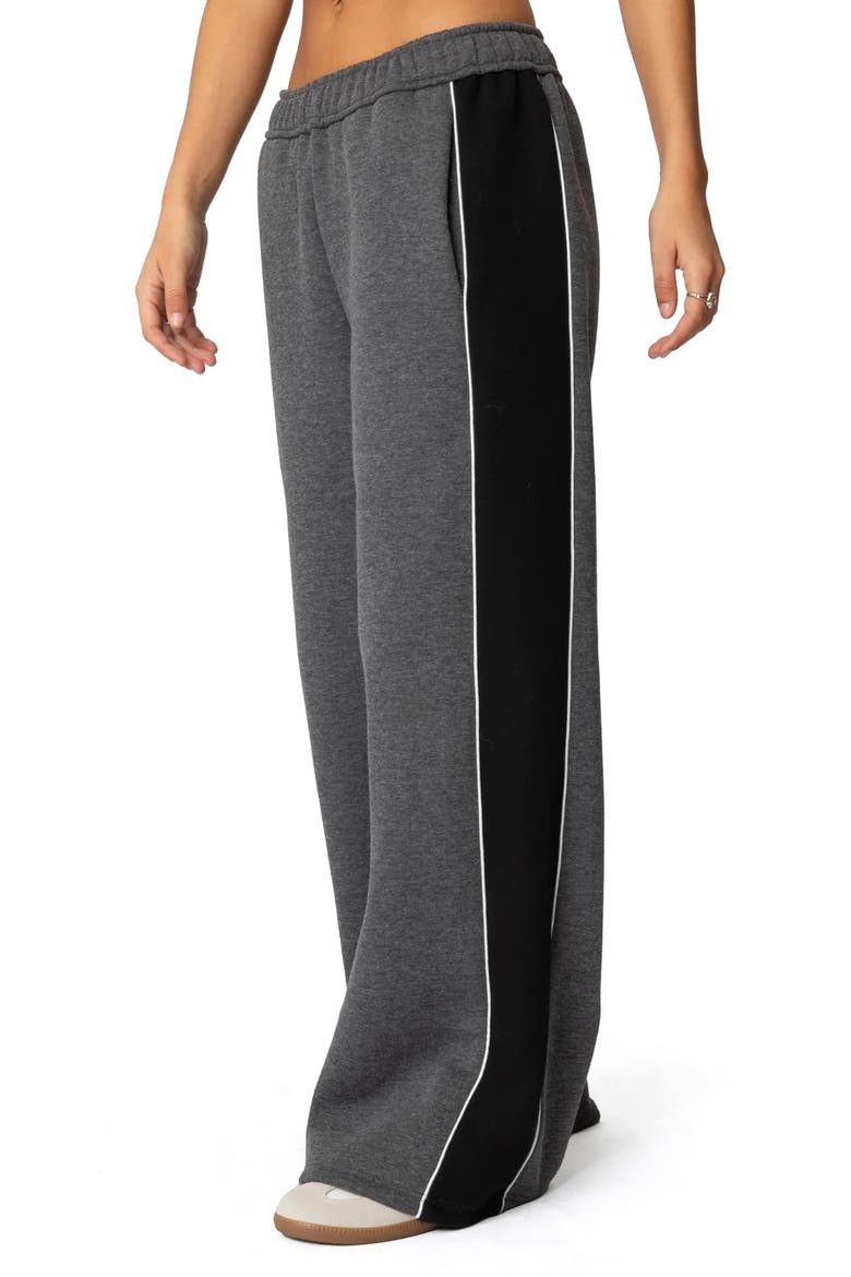 Contrast Stripe Wide Leg Sweatpants, Alternate, color, DARK-GRAY