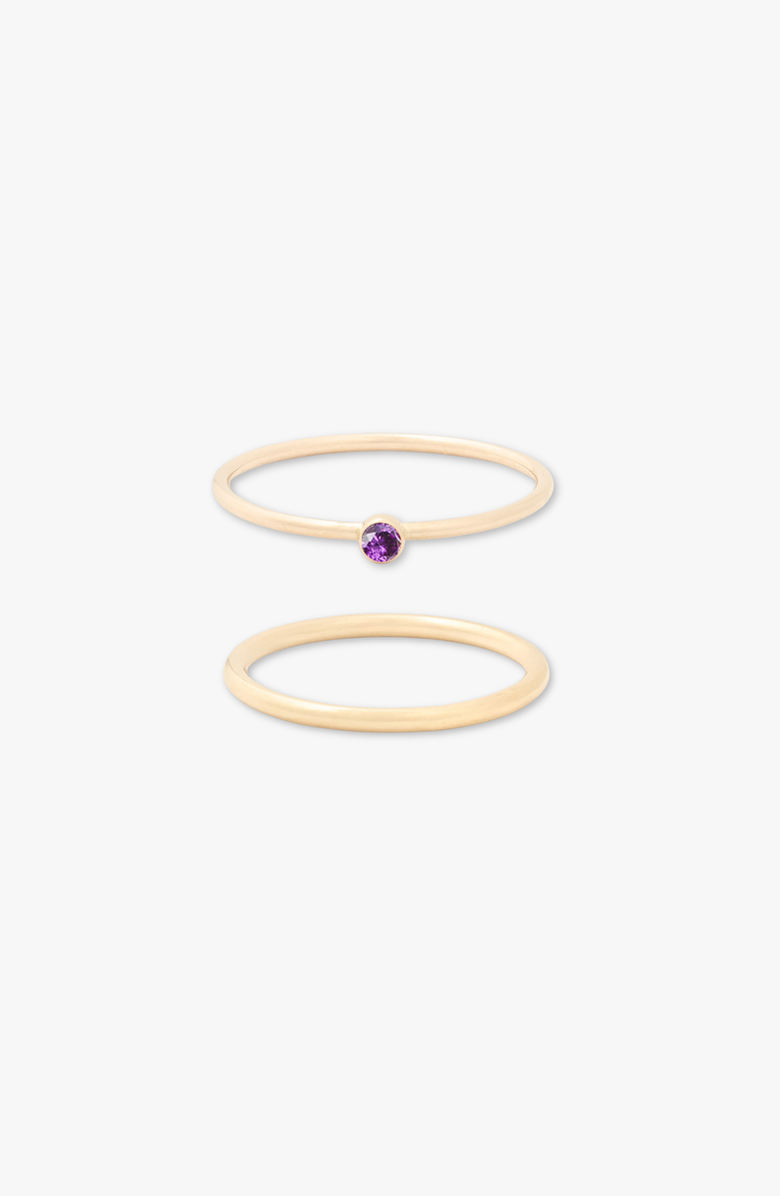 CUFFED BY NANO February Birthstone 14k Gold Filled Dainty Ring Stacking Set, Main, color, Gold