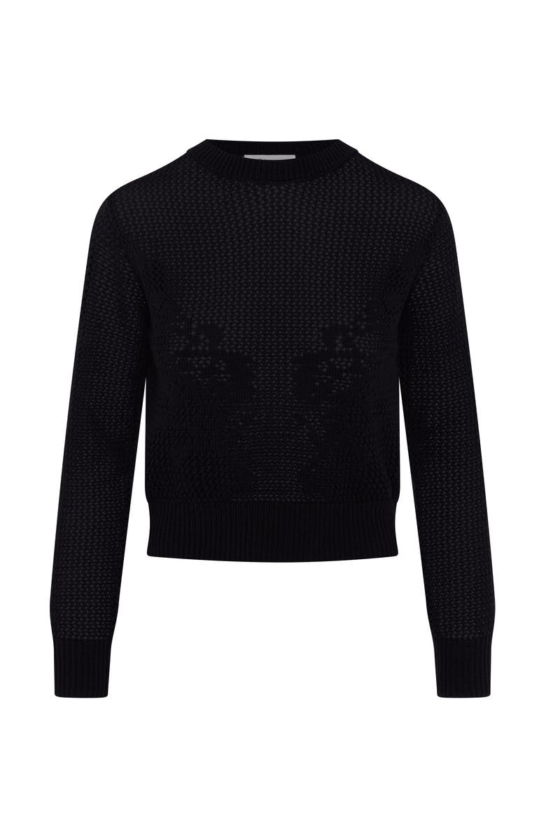 Club Malibu Crochet Design Cropped Ribbed Trim Sweater, Main, color, Black