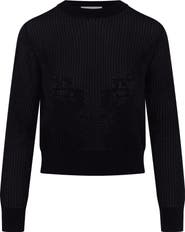 Club Malibu Crochet Design Cropped Ribbed Trim Sweater