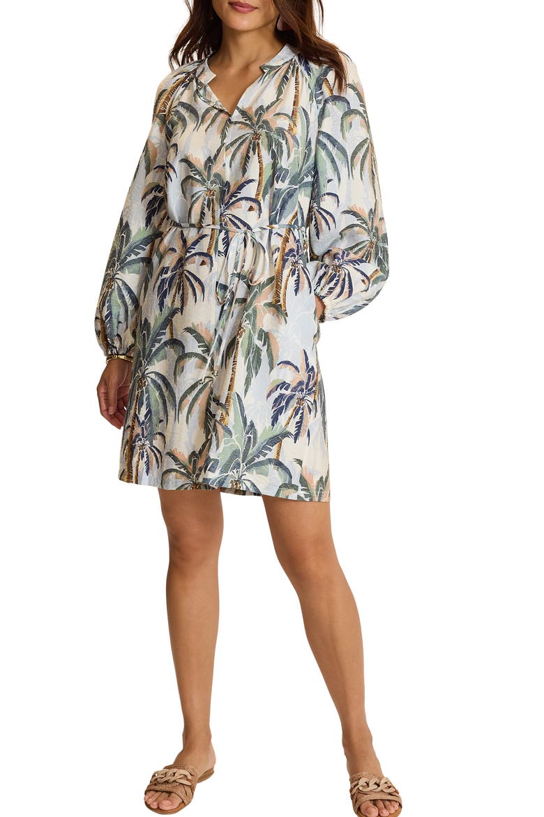 Palm Oasis Long Sleeve Short Dress, Main, color, OPAL SURF