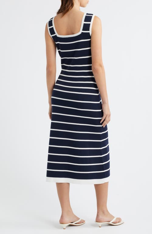 Zoe And Claire Stripe Button-up Sweater Dress In Blue