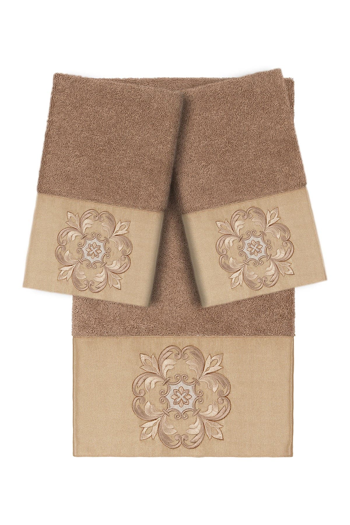 Linum Home Textiles Alyssa 3-Piece Embellished Towel - Latte