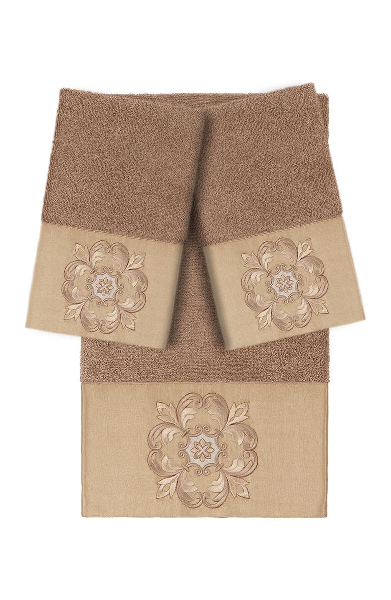 Linum Home Textiles Alyssa 3-Piece Embellished Towel - Latte, Main, color, Latte